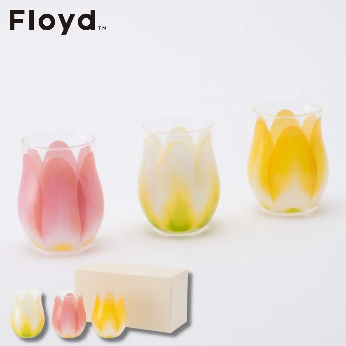 Floydフロイド　チューリップグラス　ミニ3個セット　ホワイト・レッド・イエロー